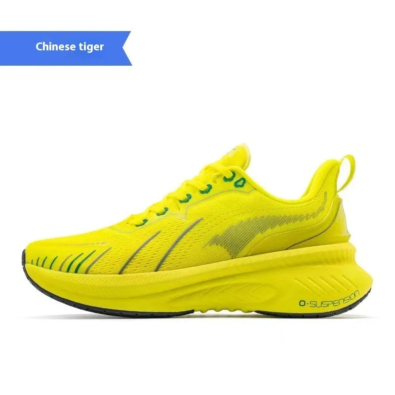 Low-top running shoes in various colours with PU mesh upper and rubber sole for shock absorption.
