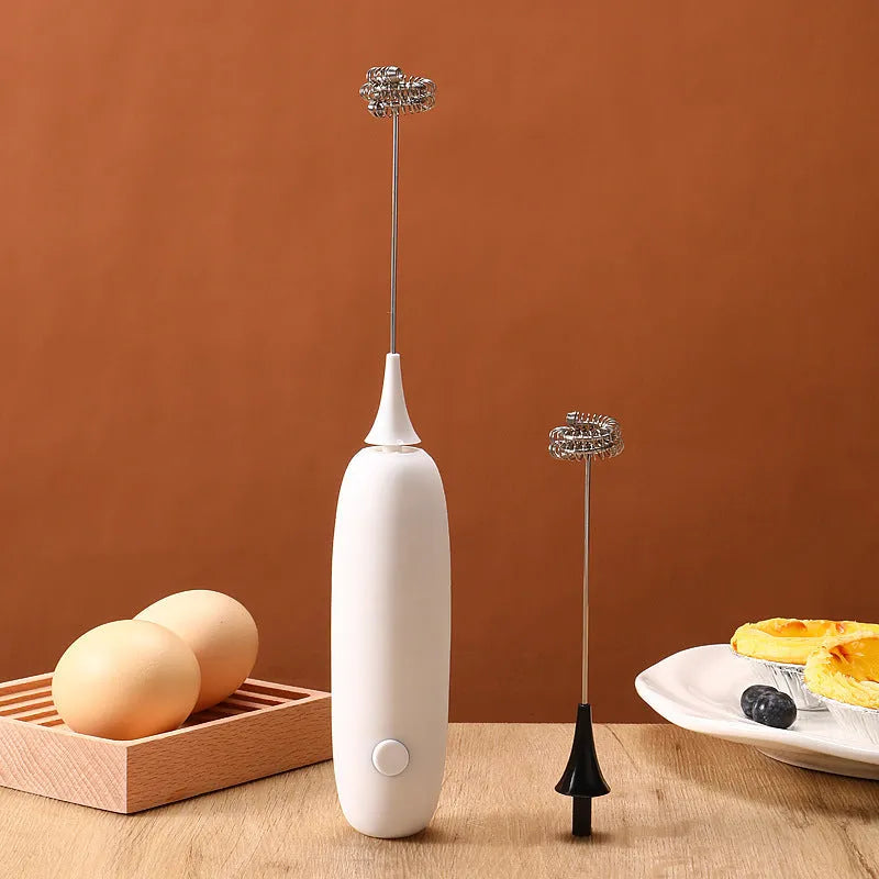 Hand-held electric milk frother blender in black colour with modern simplicity design