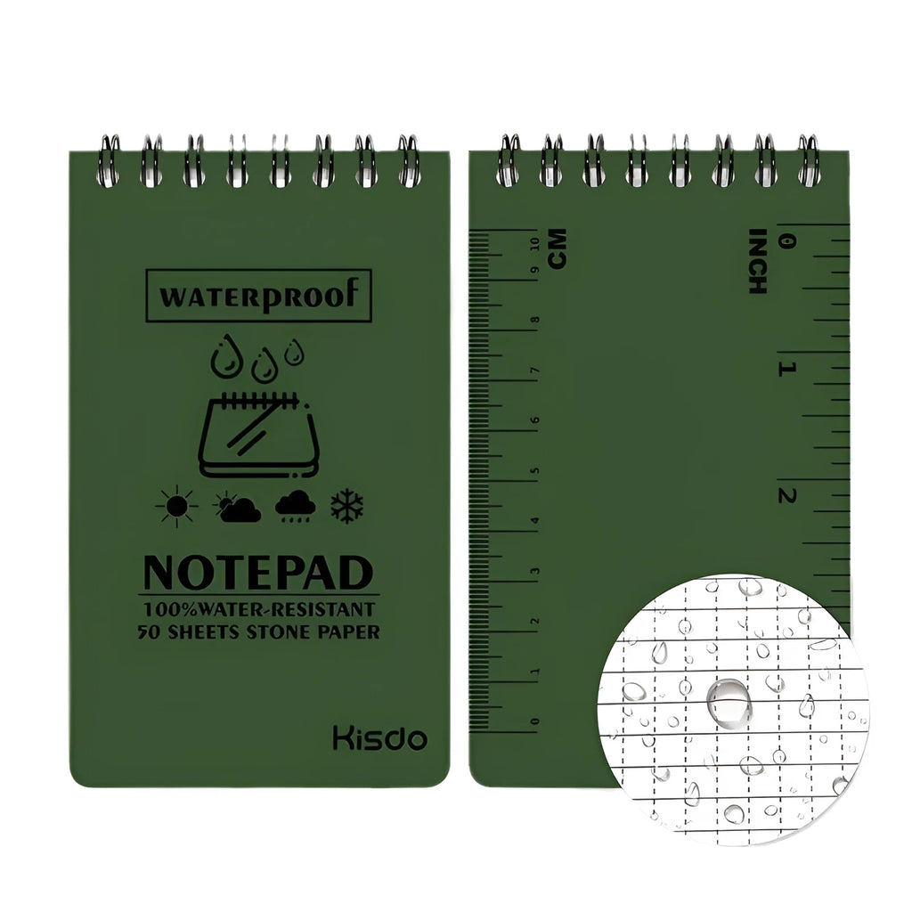 Waterproof spiral-bound notepad with stone paper pages and PP cover in camouflage colour options.
