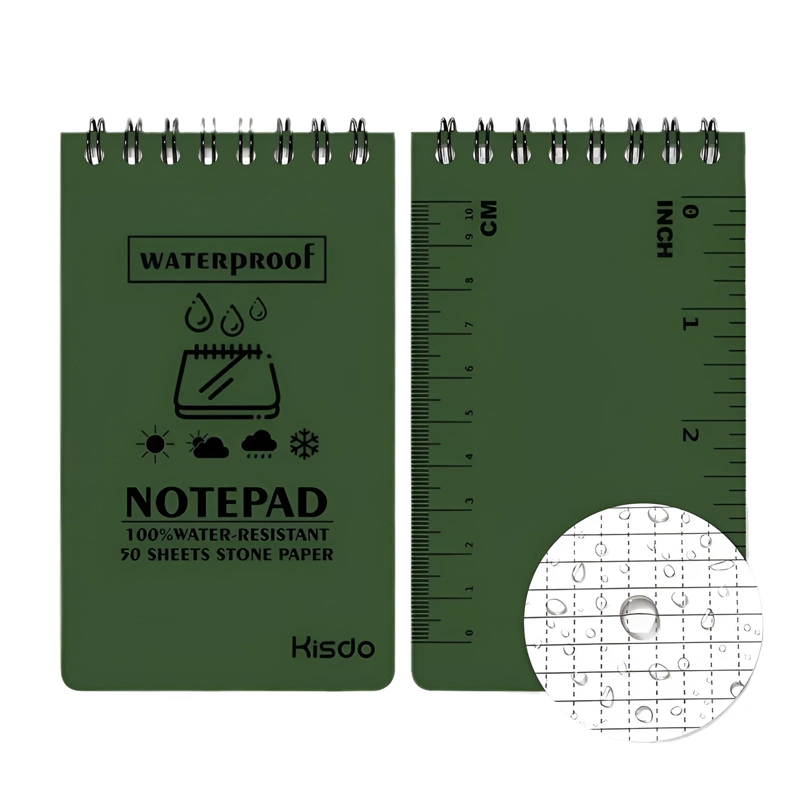Waterproof spiral-bound notepad with stone paper pages and PP cover in camouflage colour options.