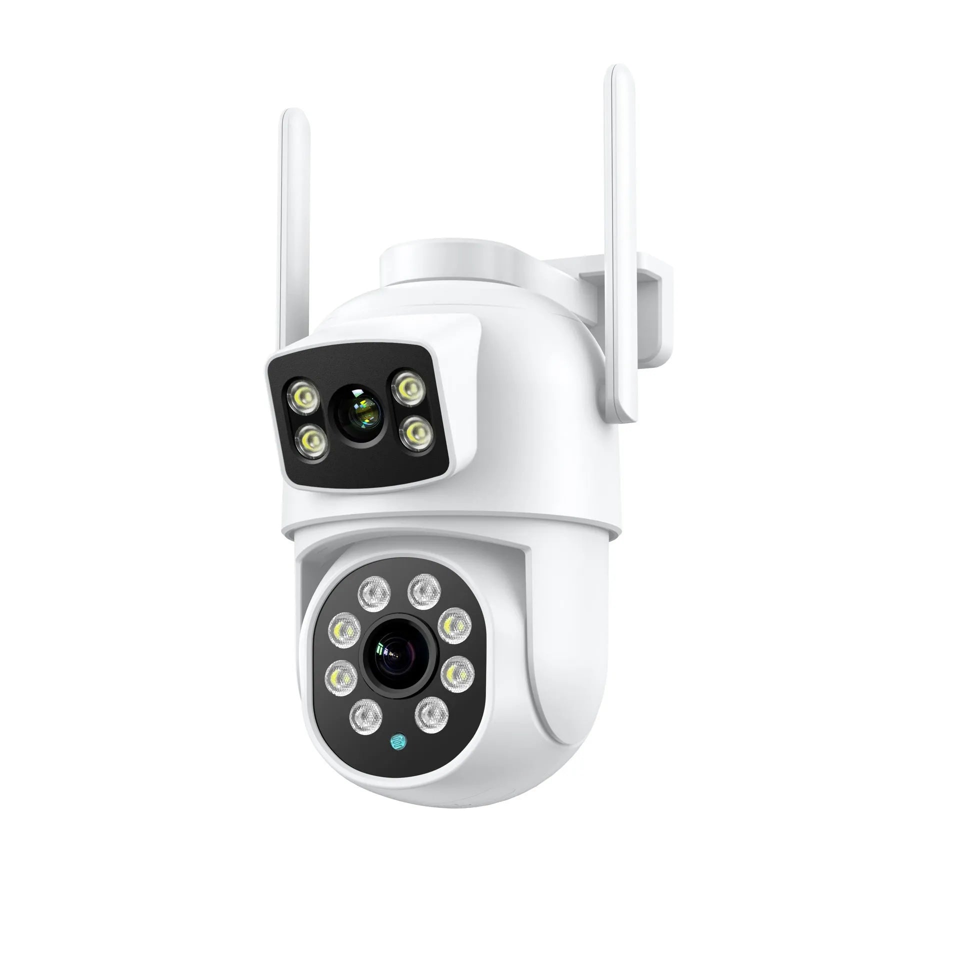 White wireless outdoor night vision surveillance camera with dual-screen humanoid tracking and bracket