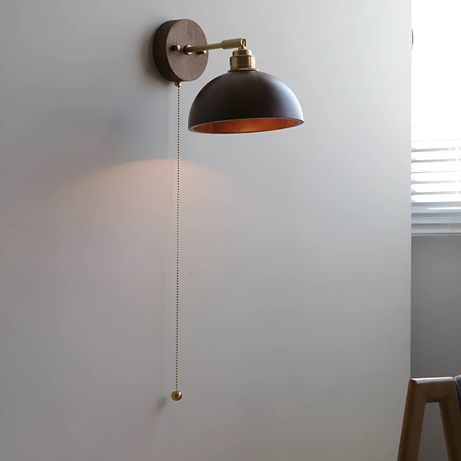 Inn Niche Nordic wooden wall-mounted bedside lamp in walnut colour finish.