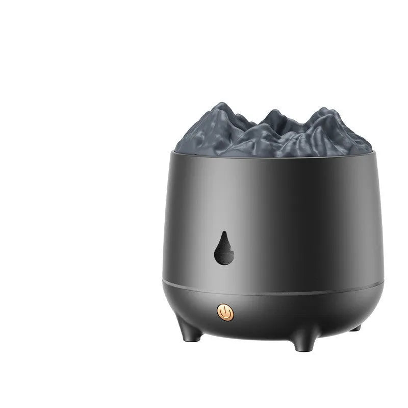 Round black volcano-shaped ultrasonic humidifier and aromatherapy diffuser with USB cable