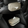 Black leather hanging storage box with a zip and PU strap, shown next to a beige medium sized box.