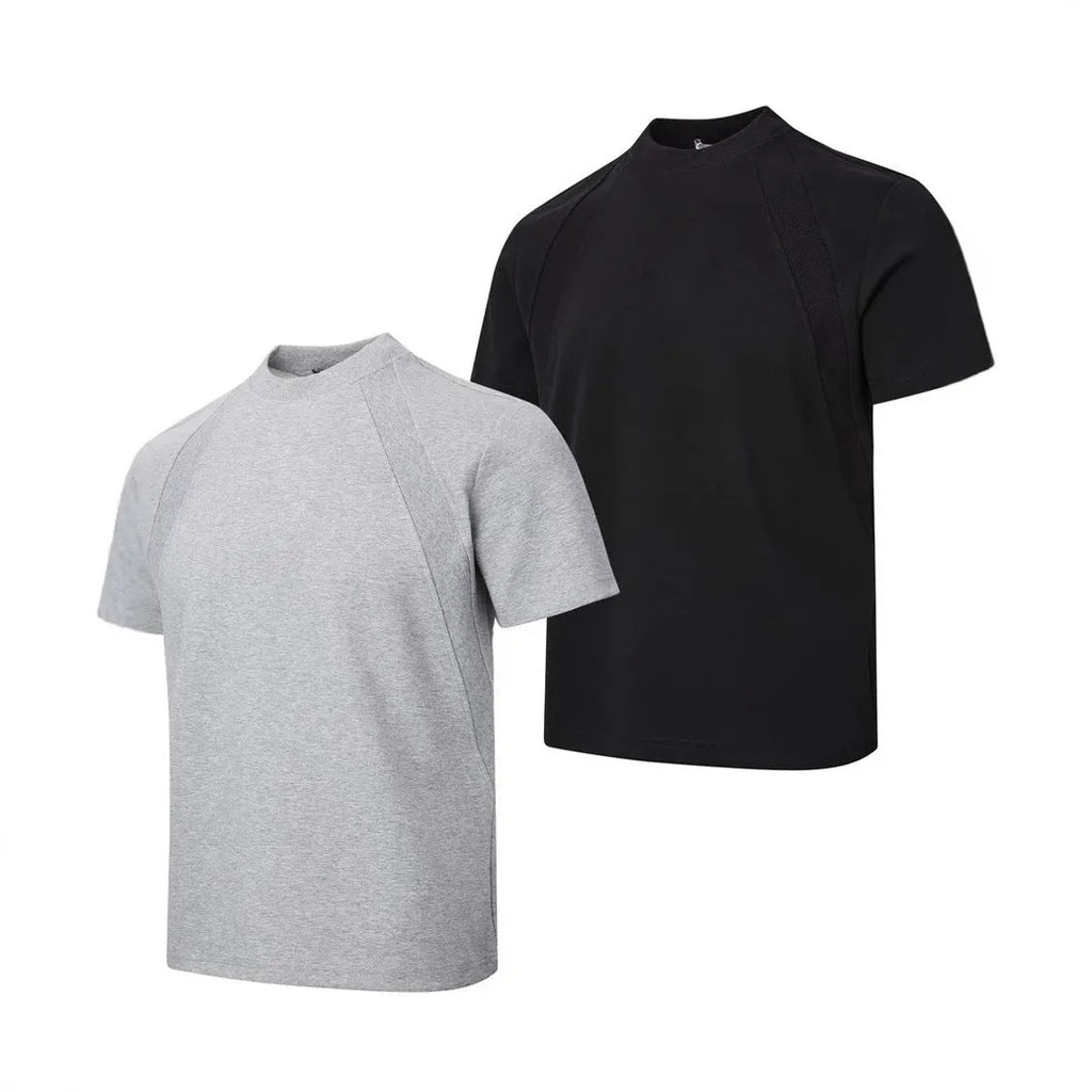 Loose fit short sleeve top with textured air layer stitching in black colour