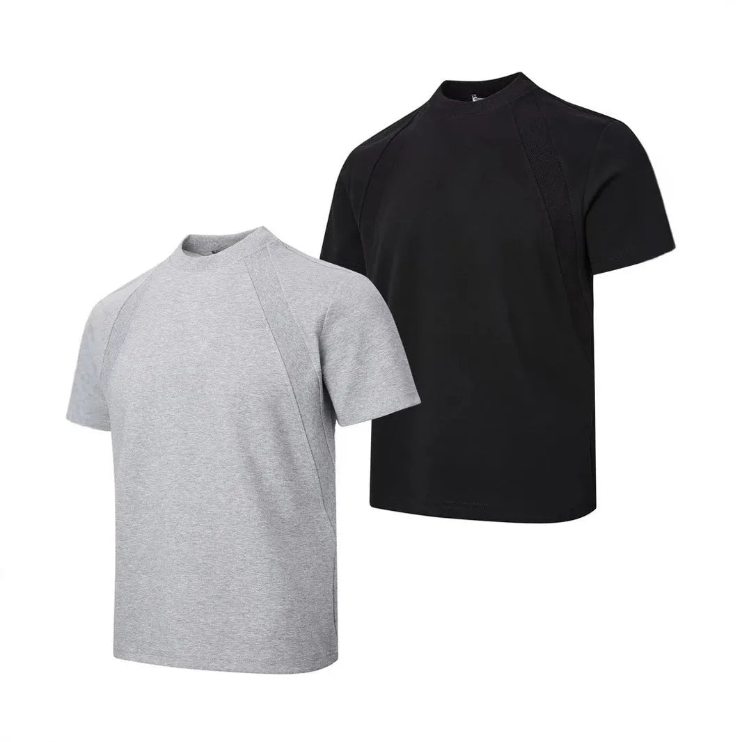 Loose fit short sleeve top with textured air layer stitching in black colour