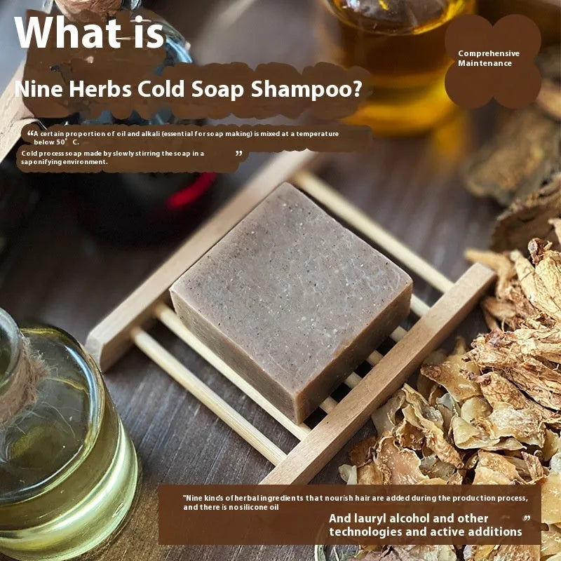 A single 72g bar of nine grass cold process shampoo soap on a plain background.