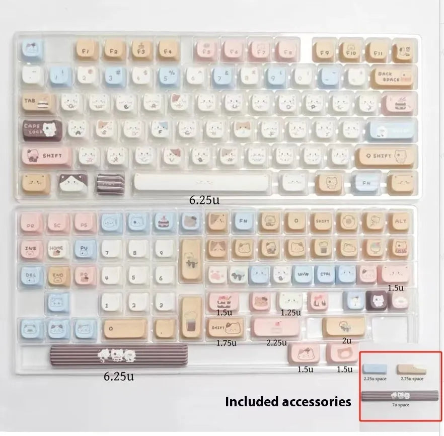High Sea Salt Cat themed PBT key cap set for mechanical keyboards with sublimation printed designs and two colour suit options