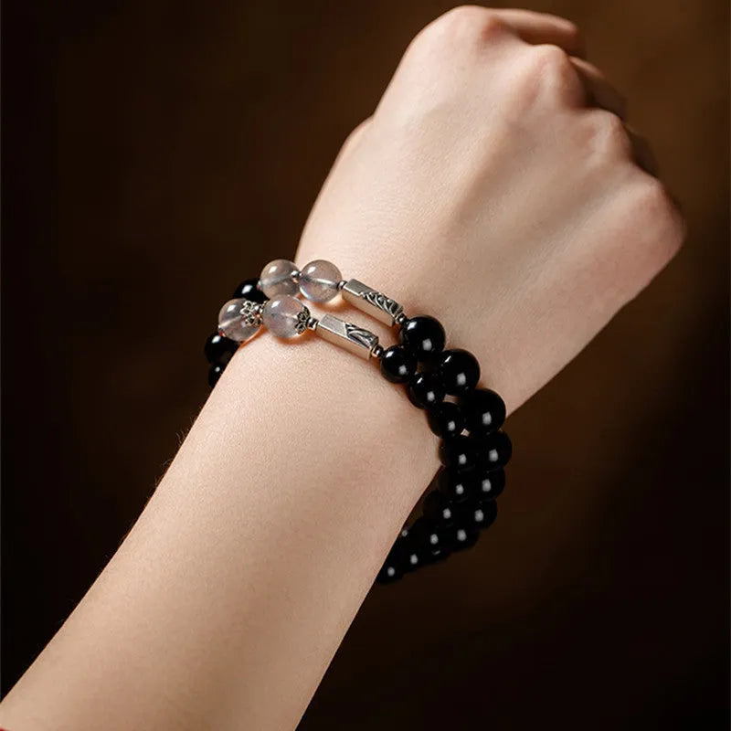 Obsidian Buddha beads couple bracelet DIY kit with 8mm and 10mm beads