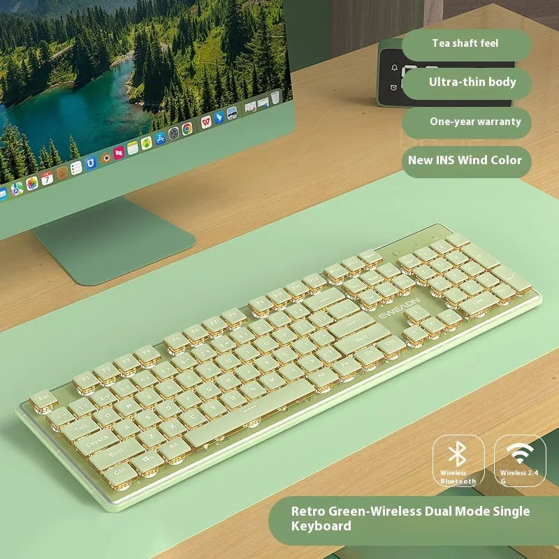 Prewalker V3 wired mechanical-feel keyboard and mouse set in retro green colour on a desk.