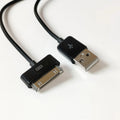 Black 1 metre data and charging cable for tablet on white background
