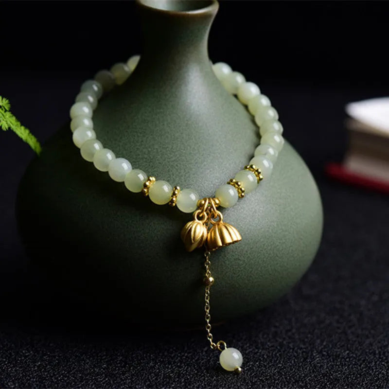 Natural Hetian jade Sunny Water bracelet with fu character and constellation modelling, 6mm diameter