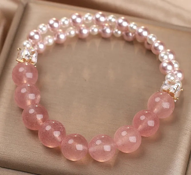 Natural strawberry quartz crystal bracelet in pink colour women's fashion accessory original design