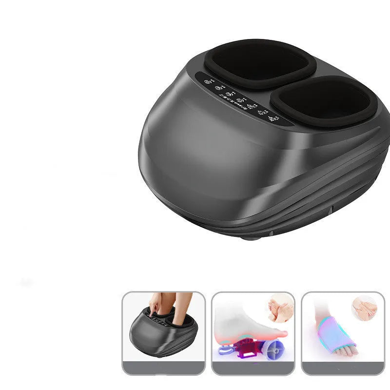 Black foot massager with push-button control, automatic kneading and heating for home use
