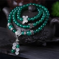 Green agate multi-layer bracelet with three circle strands and adjustable chain closure