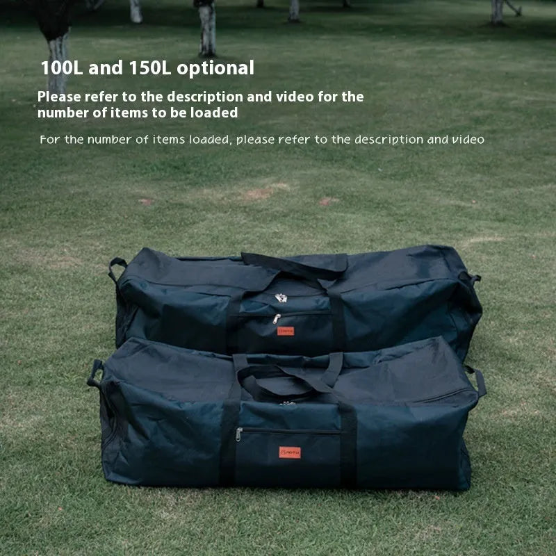 Blue waterproof storage bag for folding camping tables and chairs with compression straps