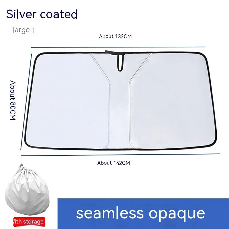 Double ring front car sunshade with titanium silver coating on NC fabric.