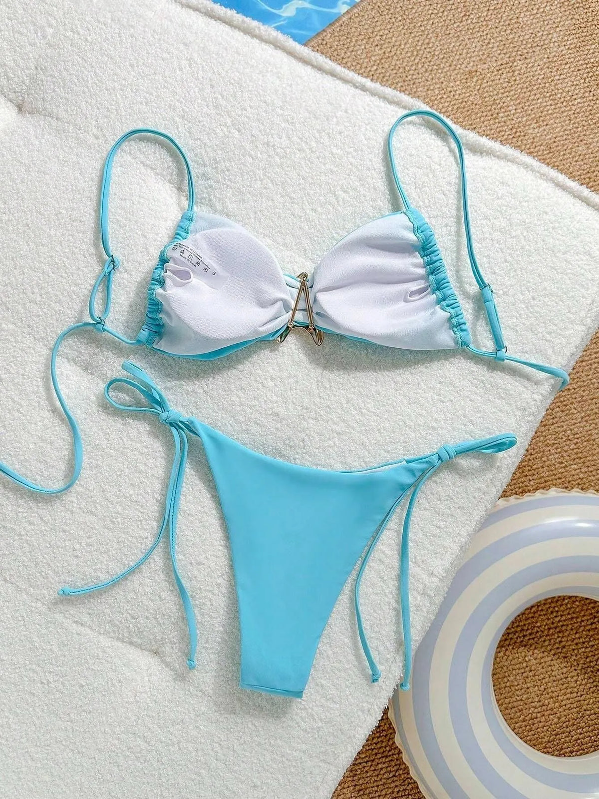 XINGX women's split bikini swimsuit in nylon, two-piece backless briefs style, sizes S M L, sky blue black brown