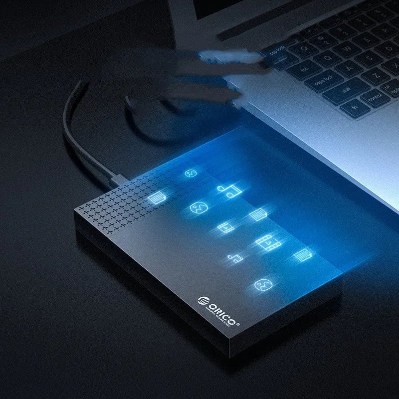 Black plastic USB 3.1 2.5-inch external hard disk box with Type-C and Type-A connectors for SATA drives