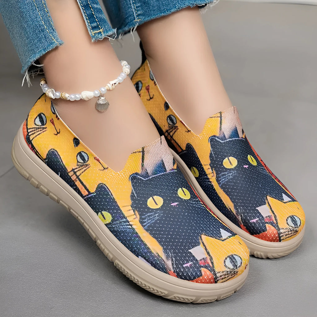 Plus size women's colour-blocking canvas slip-on pumps in YX22 rainbow colour, low top flat heel