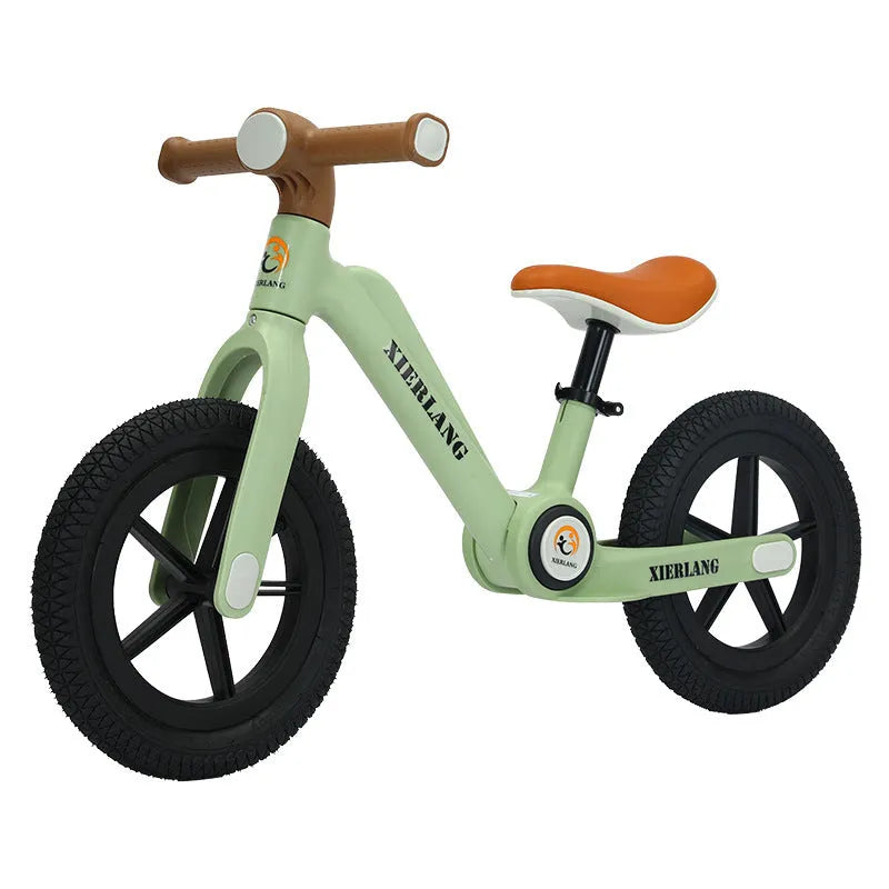 Foldable kids balance bike in grass green, light brown or pink purple, nylon glass fibre, 12 inch and 14 inch sizes