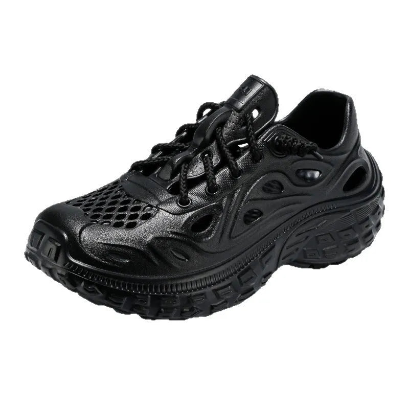 Men's thick-sole outdoor sandals with hole ventilation and covered heel design