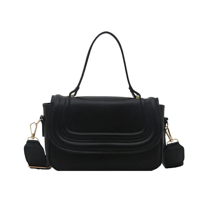 Women's PU crossbody bag in horizontal square shape with sewing line detail and document pocket