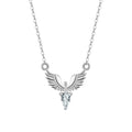 Close-up of a 925 silver eagle pendant on an adjustable O-ring chain necklace with an electroplated finish.