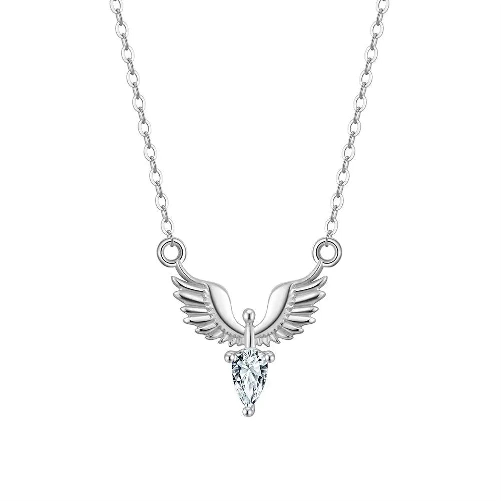 Close-up of a 925 silver eagle pendant on an adjustable O-ring chain necklace with an electroplated finish.