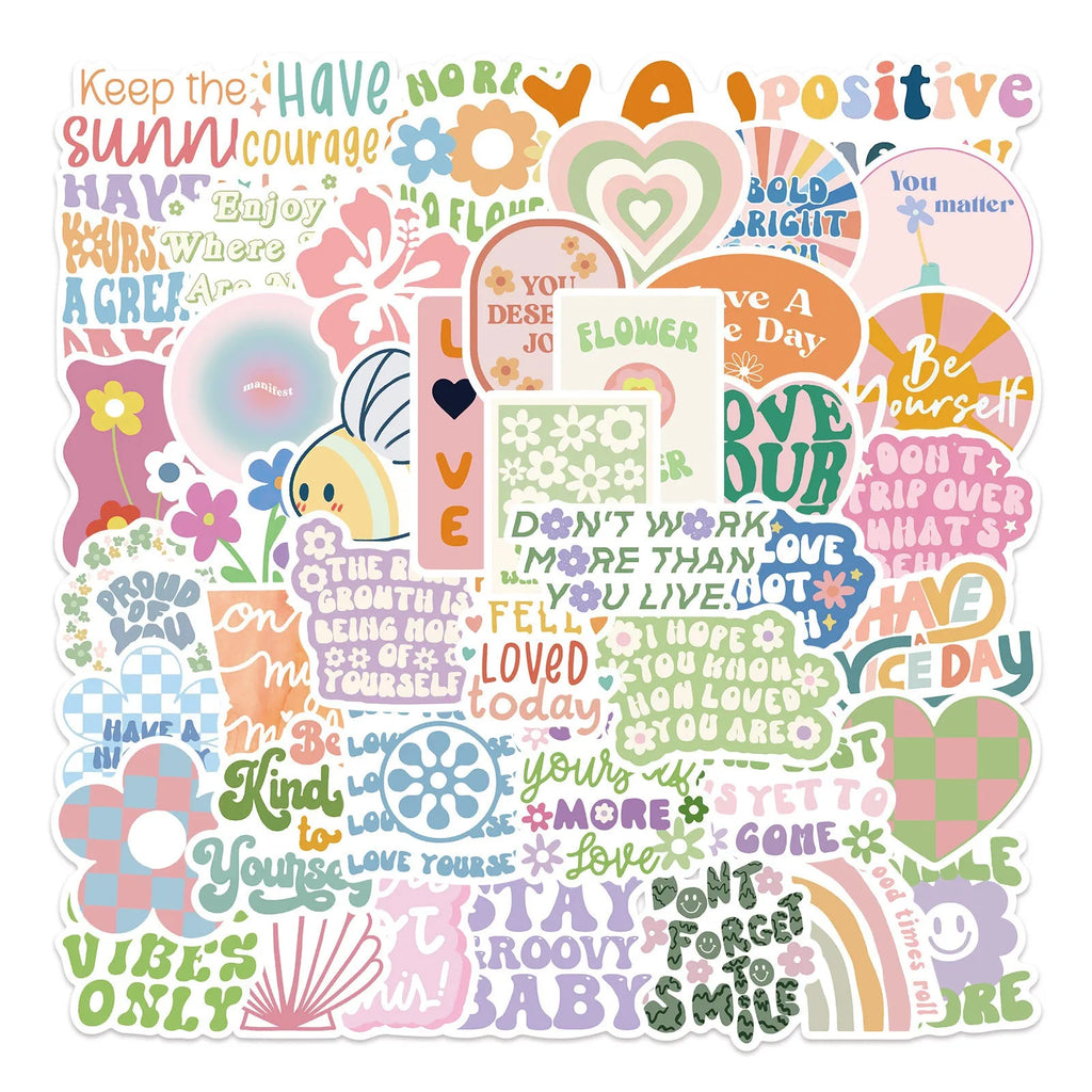 Danish pink motivational stickers with graffiti and cartoon patterns for smooth surfaces