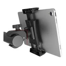 Black ABS plastic bicycle handlebar mount for mobile phones and tablets.