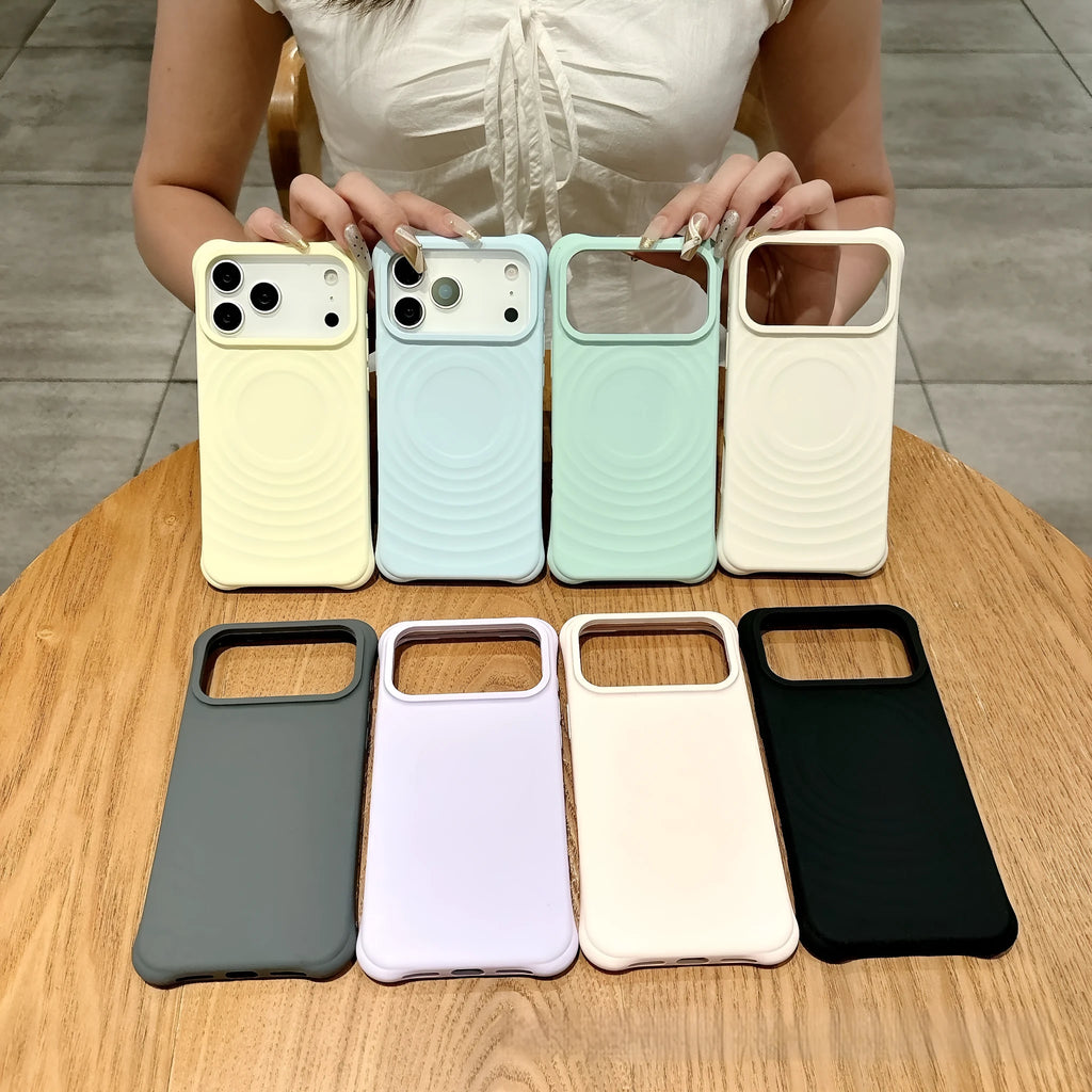 Wave ripple magnetic suction liquid silicone phone case in pink for iPhone 15 Pro Max all-inclusive cover
