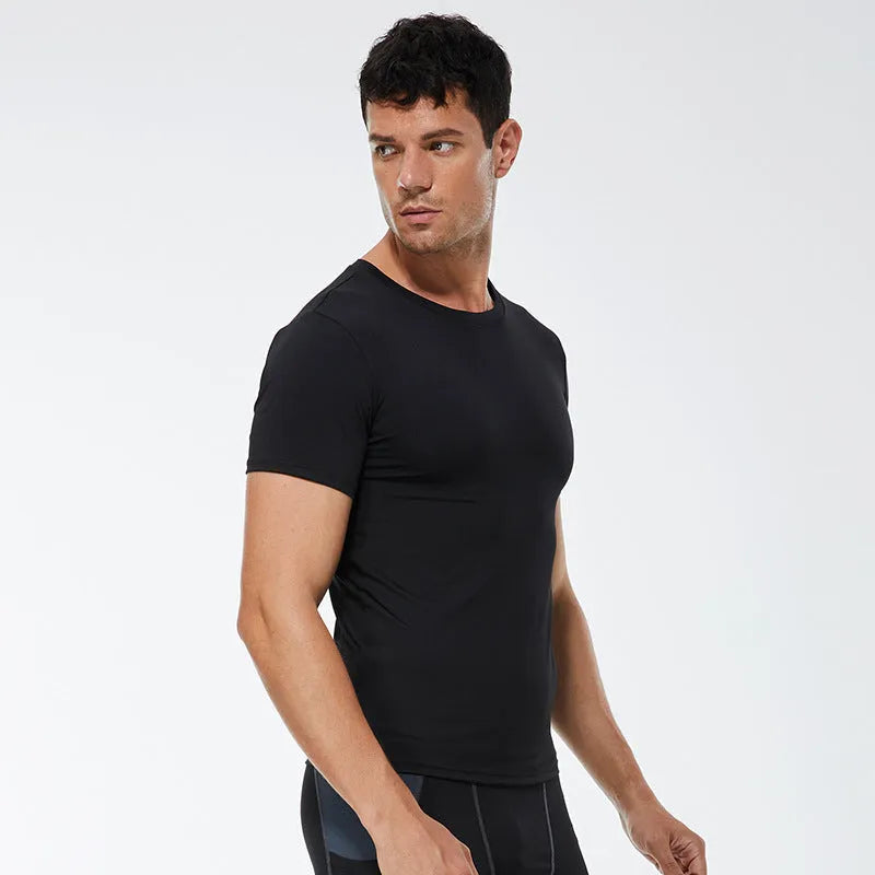 Men's solid colour quick dry polyester short sleeve fitness shirt in multiple colour options