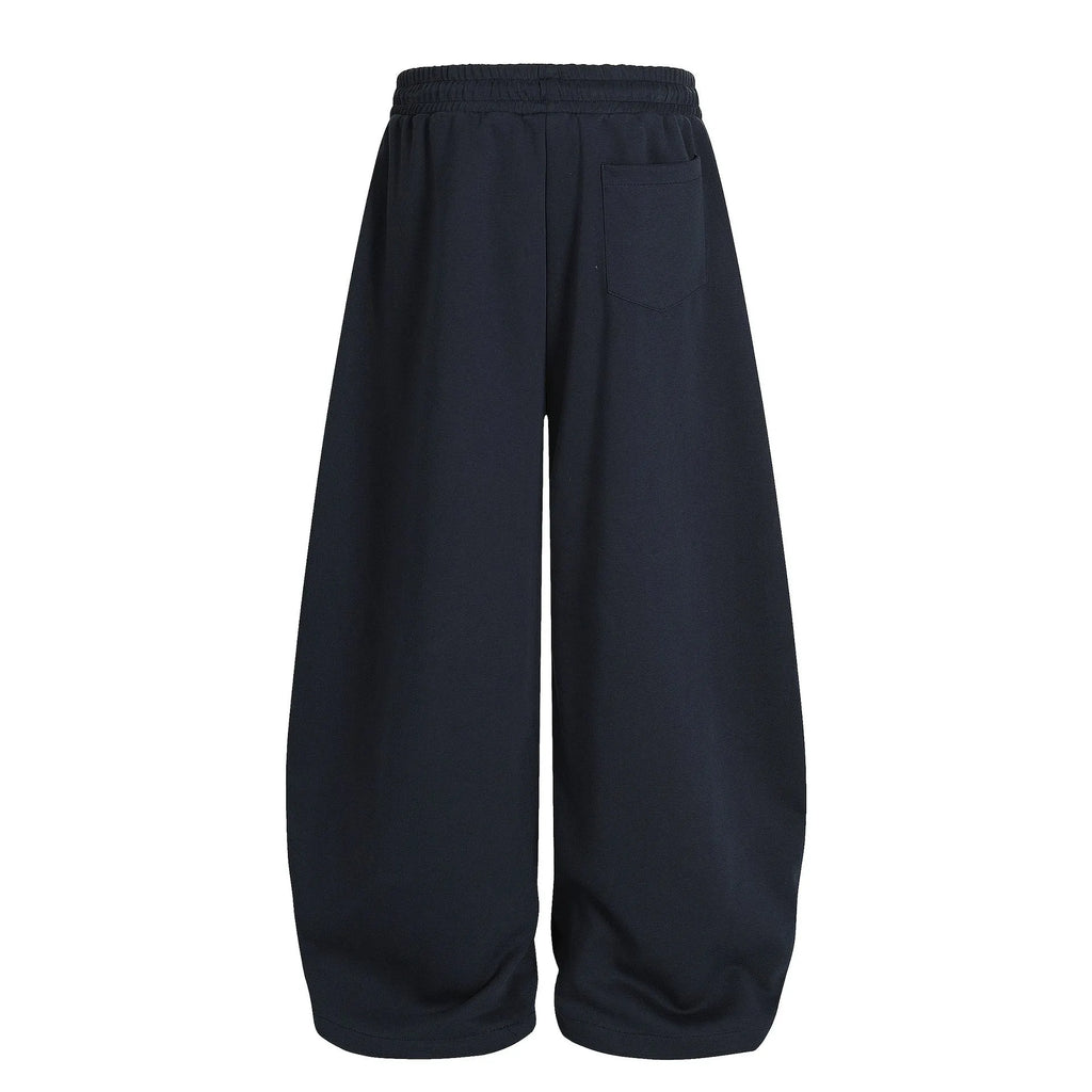 Men's loose casual pants with letter pattern, cotton fabric, mid waist, blue or gray, sizes S-XL