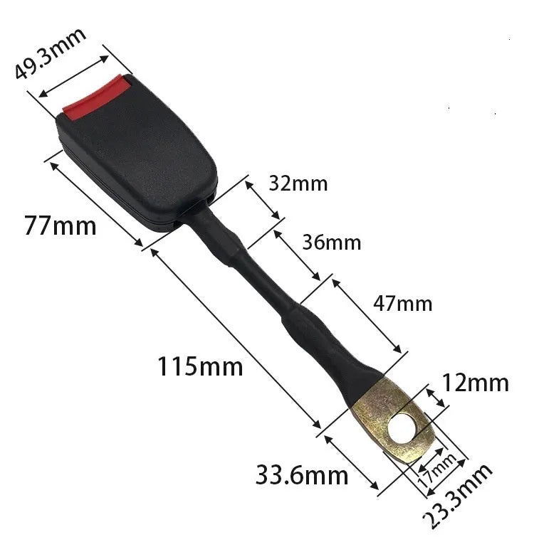 Black steel wire car seat belt safety buckle measuring 20cm length for 21cm vehicle sockets