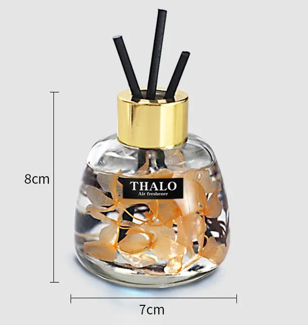 Glass bottle car fragrance ornament for loose incense in one of six colour options.