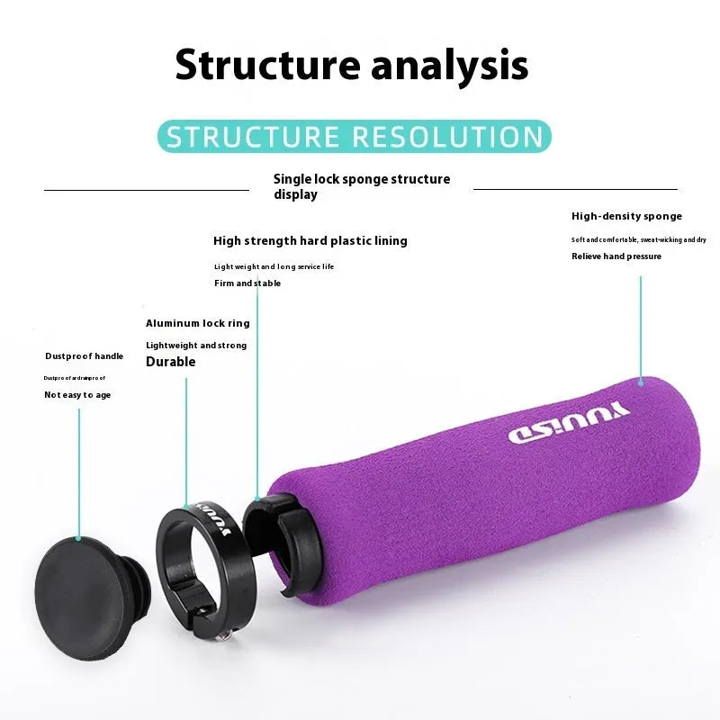 Mountain bike sponge handle covers in black, purple and biange colours showing ultra-lightweight 41g design