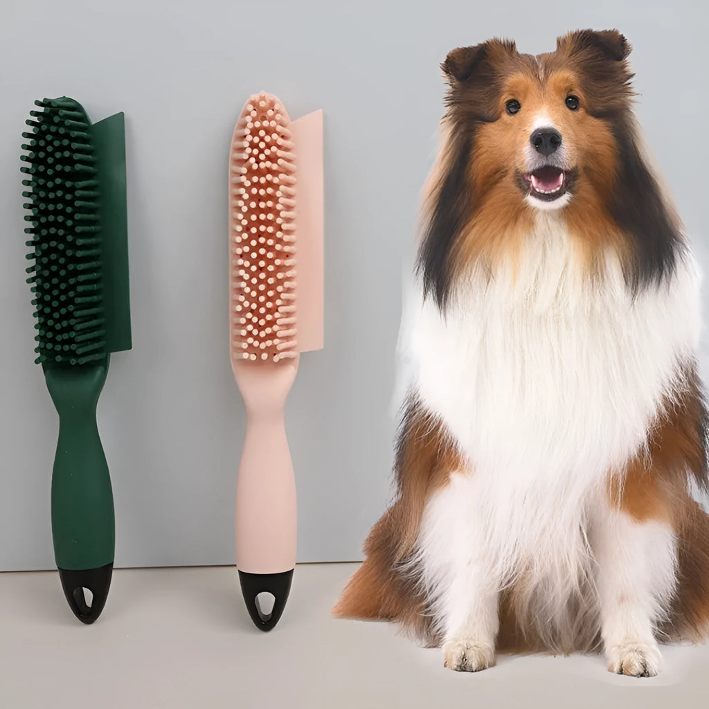 Green pet grooming brush with circular rubber massage teeth for dog and cat hair removal
