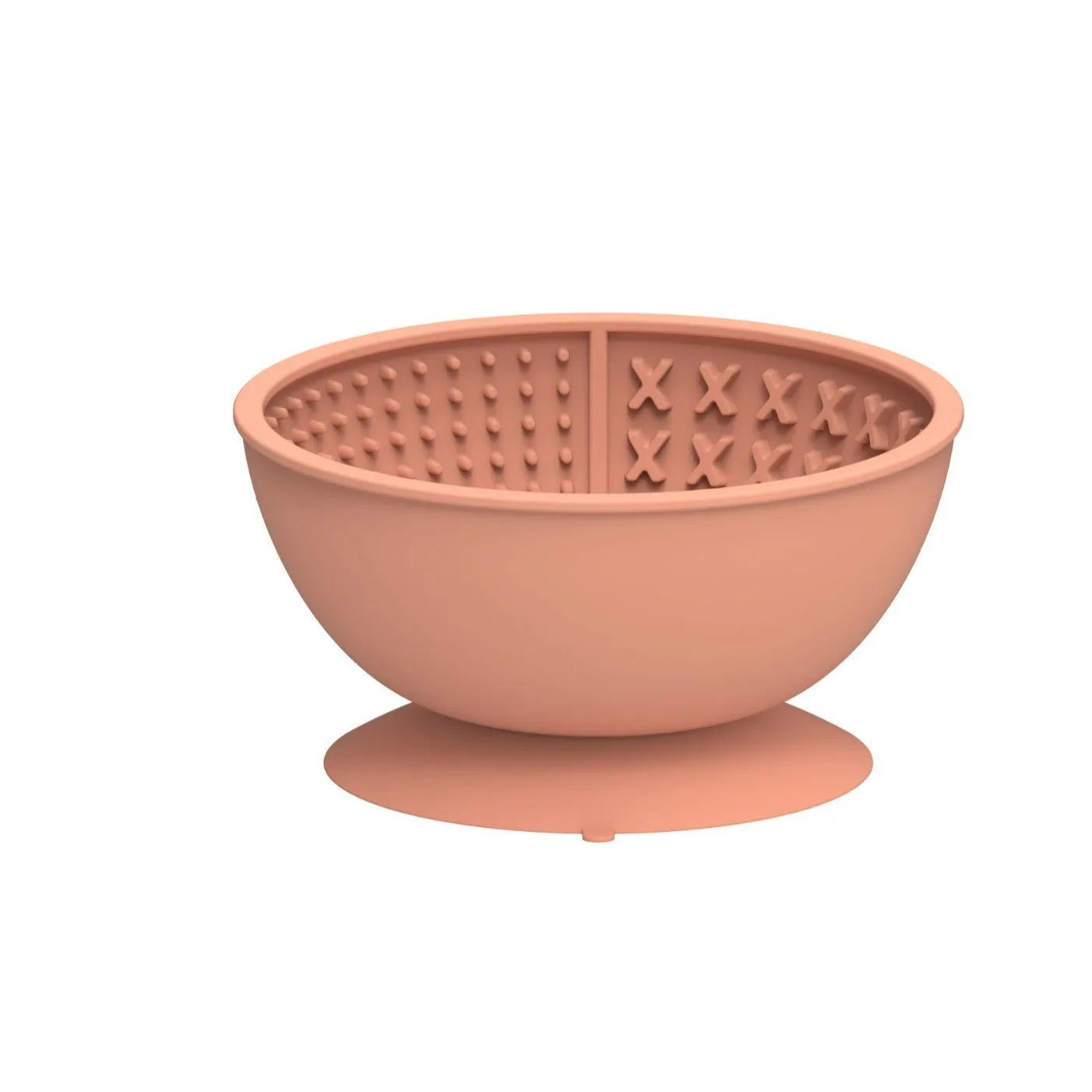 Cyan silicone slow feeding dog bowl with suction cup base showing textured surface