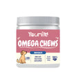 Bottle of fish oil chewing supplement 120 softgels on white background