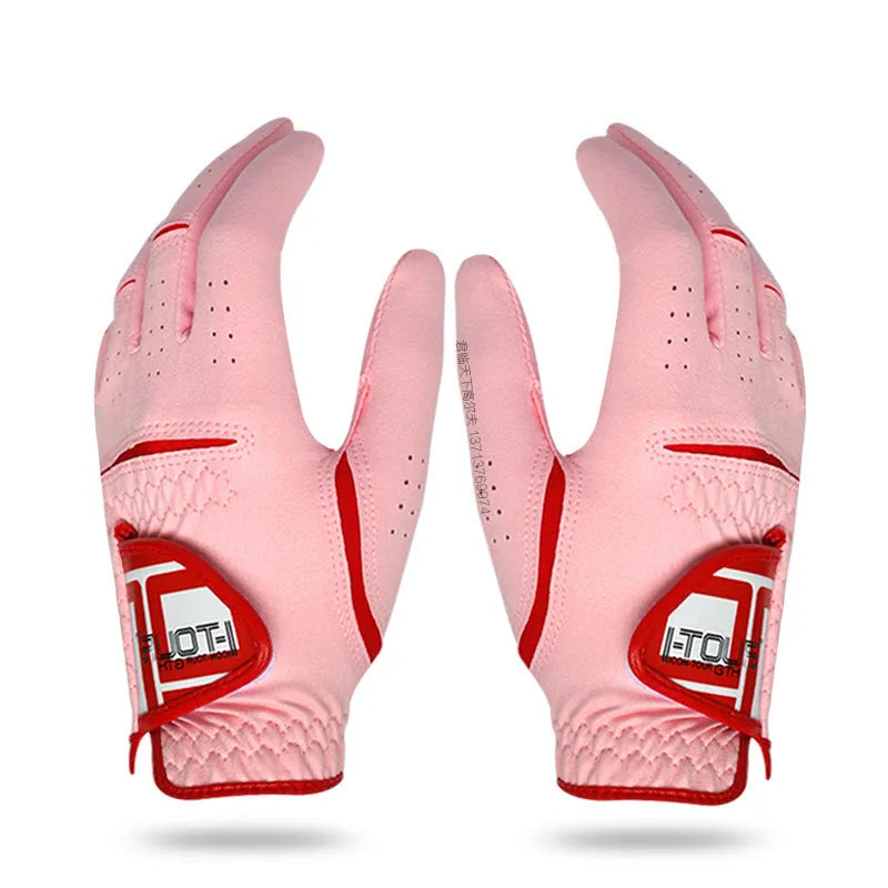 Pair of women's golf gloves in microfiber with anti-skid grip surface
