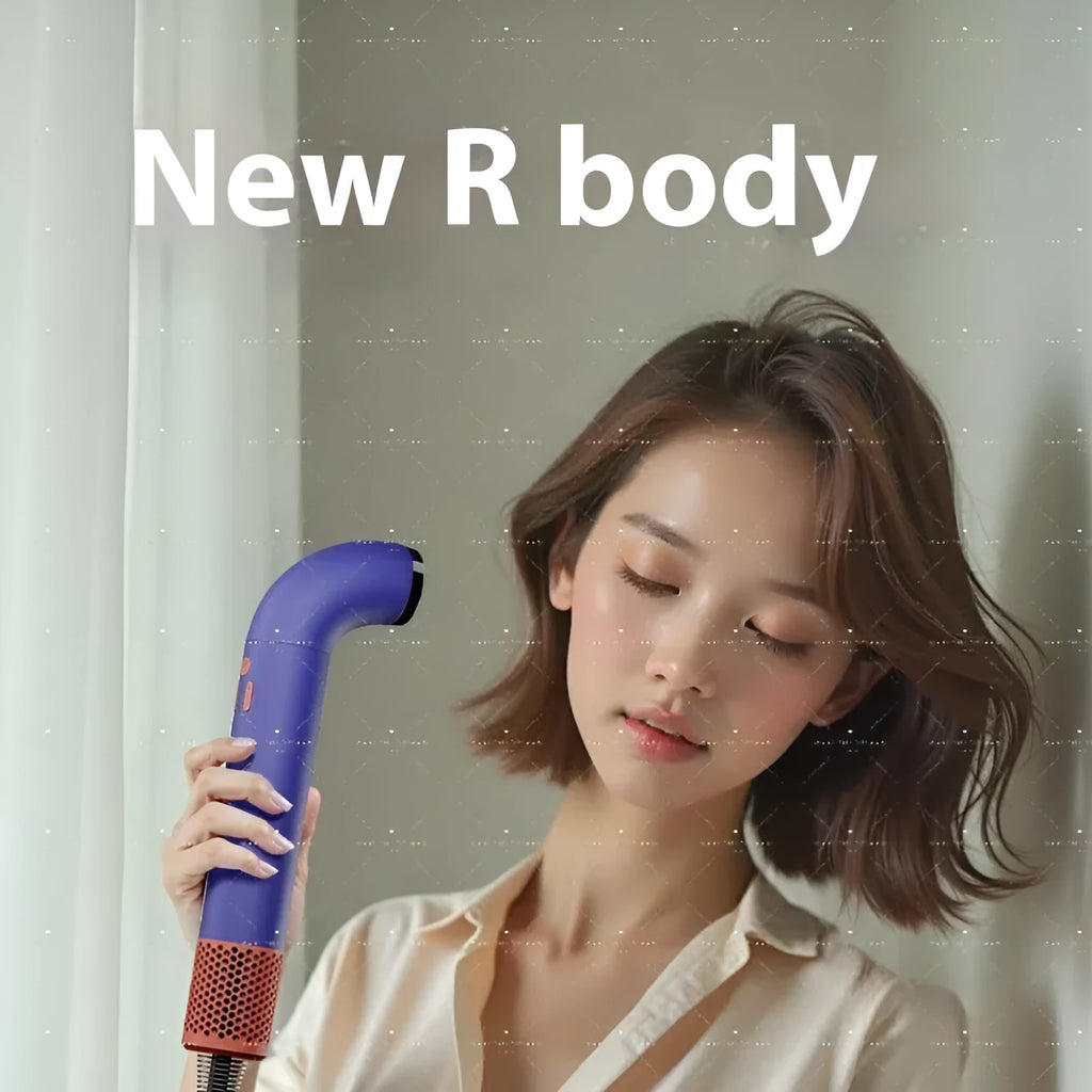 Bladeless blue purple hair dryer with single strong wind mouth and 1.8-metre cord
