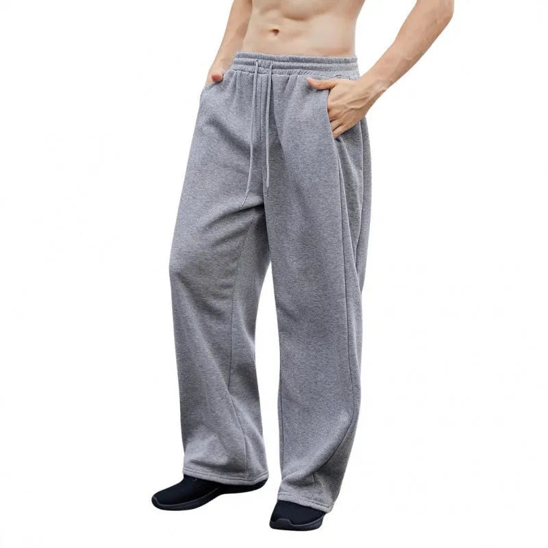 Men's high-waist drawstring corduroy sweatpants in straight loose cut, available in multiple solid colours, sizes S to XXXL