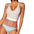 Ladies conservative printed cross bikini swimsuit in polyester with floral pattern for swimming