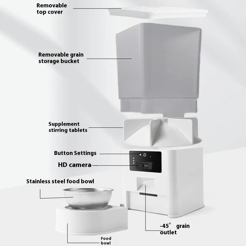 5L smart pet feeder with stainless steel bowl in four model variants for cats and dogs