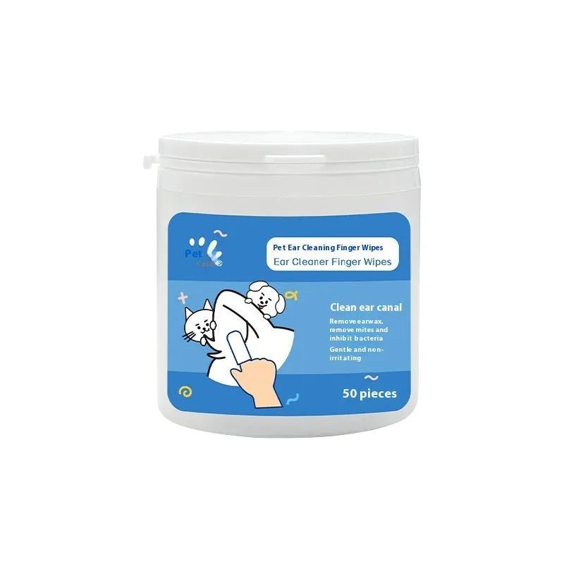 Box of disposable pet cleaning wipes containing 50 ear wipes and 50 tooth wipes for cats and dogs