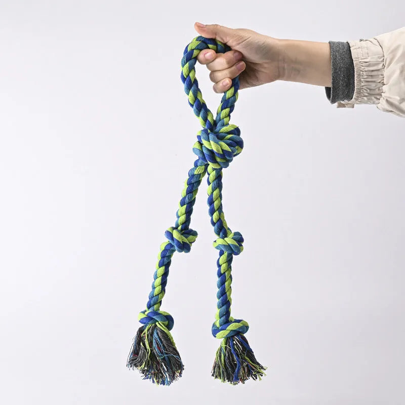 Cotton rope knot dog toy for large breeds, 77cm, flower rope four sections and green rope five sections.