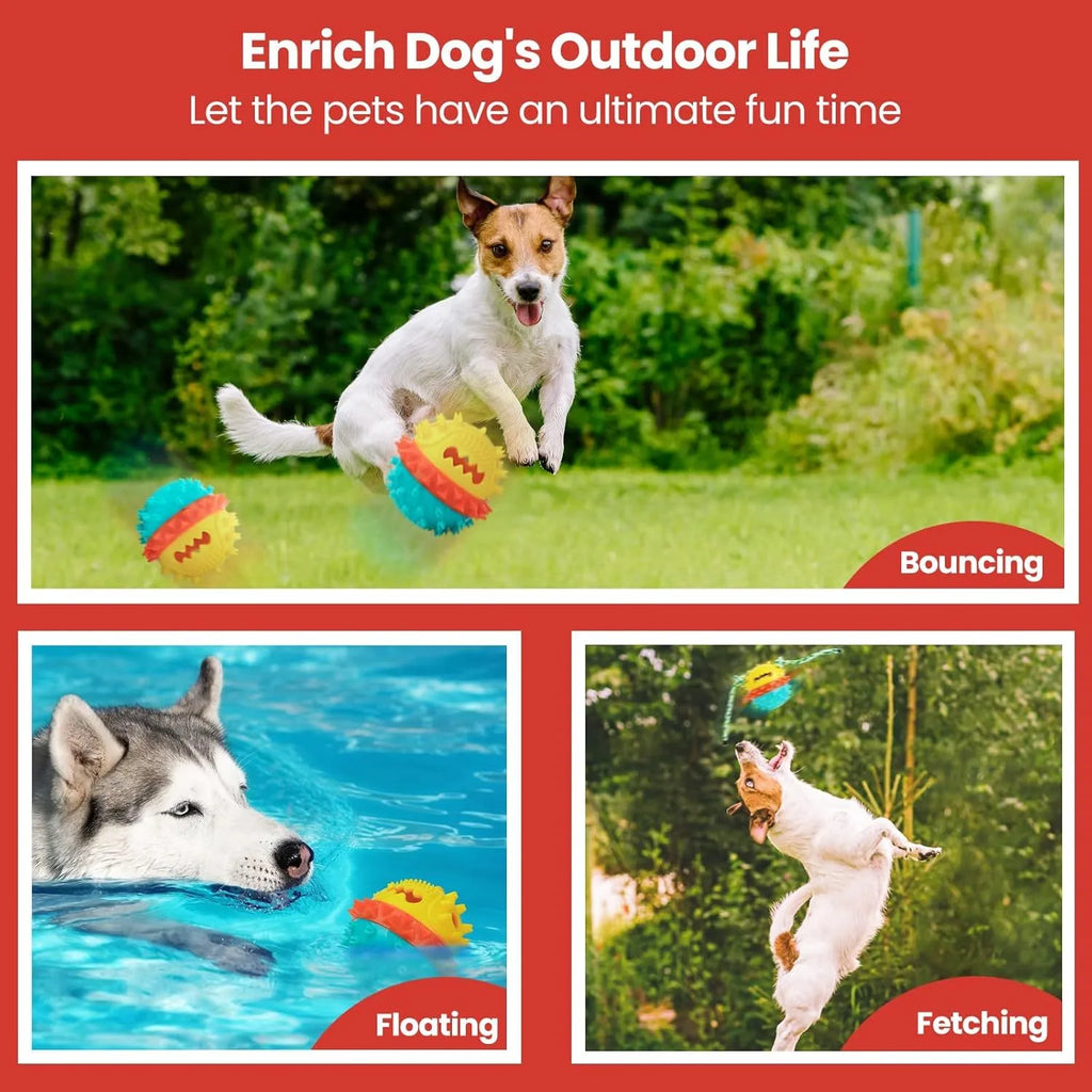Blue and red TPR rubber dog chew ball with treat hole and rope, for large breed dogs.