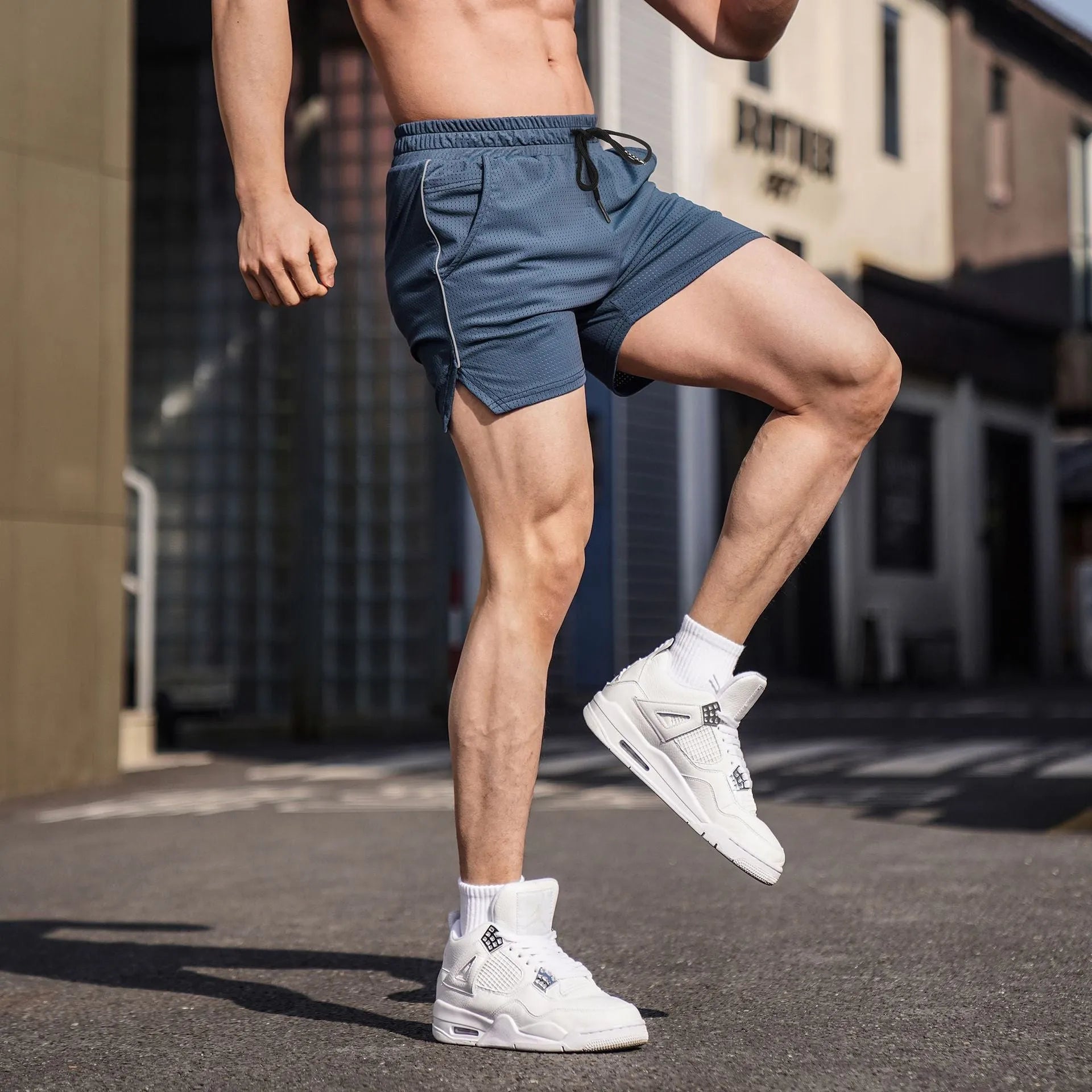 Men's straight-leg polyester sports casual shorts in multiple colours