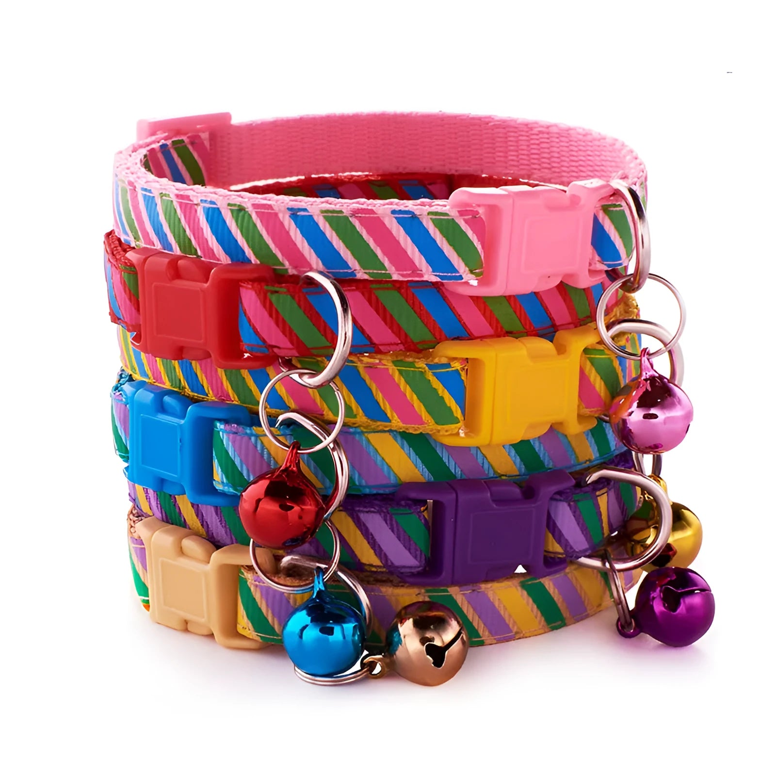 Twill printed cloth pet collar with bell, 1.0cm wide, adjustable 19-32cm, multiple colours